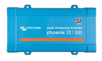 Top-down view of a blue Victron Phoenix 12/500 pure sine wave inverter