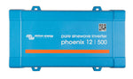 Top-down view of a blue Victron Phoenix 12/500 pure sine wave inverter