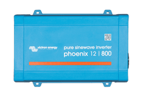 Top-down view of a blue Victron Phoenix 12/800 pure sinewave inverter with mounting flanges