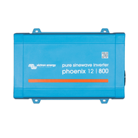 Top-down view of a blue Victron Phoenix 12/800 pure sinewave inverter with mounting flanges