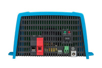 Rear panel of Victron Phoenix inverter showing DC battery terminals and communication ports