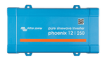 Top view of blue Victron Phoenix 12/250 pure sinewave inverter enclosure
