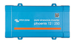 Top view of blue Victron Phoenix 12/250 pure sinewave inverter enclosure