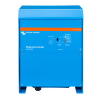 Front view of blue Victron Phoenix 24V 5000VA inverter with status LEDs and power switch