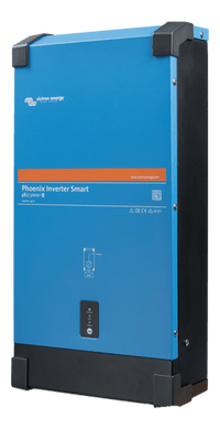 Right perspective view of the blue and black 48V 5000VA smart inverter housing