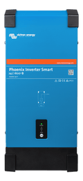 Front view of the blue Victron Phoenix Smart Inverter 24/1600 showing status LEDs and power button