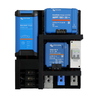 Front view of pre-wired power board showing layout of Victron chargers, breakers and fuses