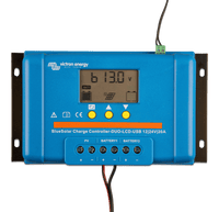 Victron PWM solar charge controller with connected battery and sensor wiring
