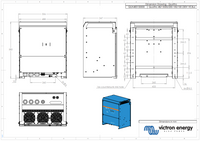 Dimensional technical drawing of Victron Quattro 48/15000 inverter charger with metric measurements