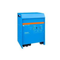Side perspective view of the Victron Quattro inverter charger showing enclosure depth