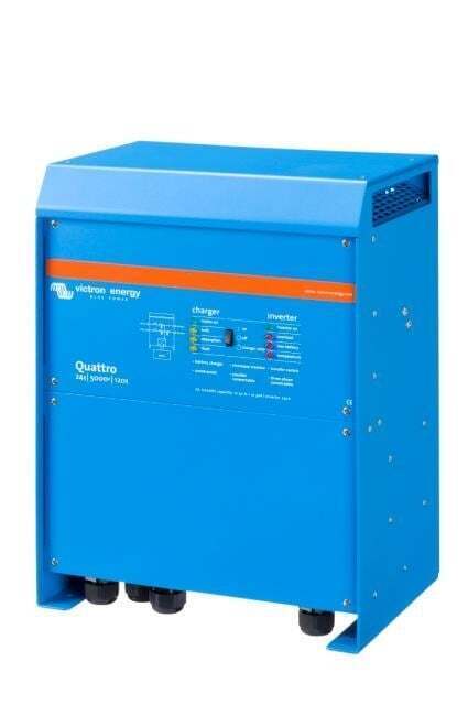 Right-angled perspective view of the Victron Quattro 5000VA inverter charger unit