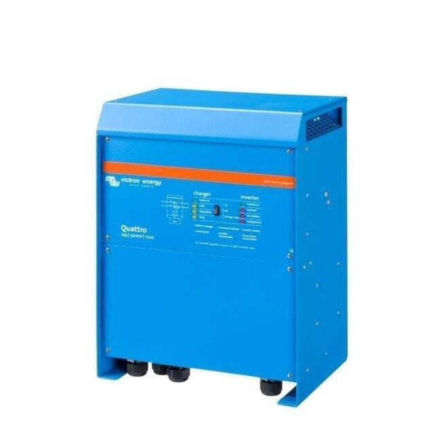 Right-angled perspective view of the Victron Quattro 5000VA inverter charger unit