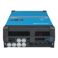 Bottom view of Victron Quattro-II showing cable entry ports and status switch