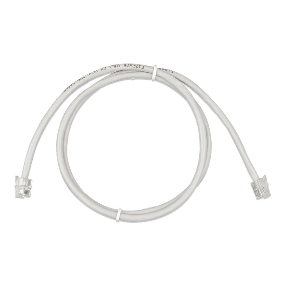 Coiled 0.9m grey RJ12 UTP cable with transparent modular connectors on both ends