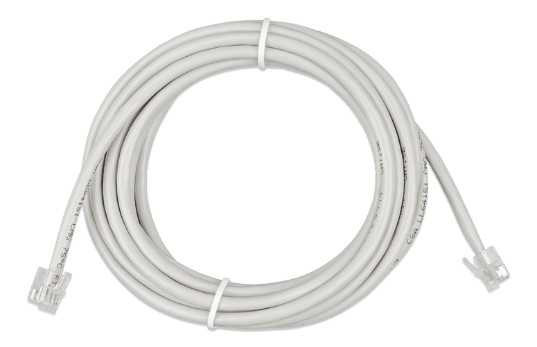 Coiled 15m grey RJ12 UTP cable with transparent modular connectors on both ends