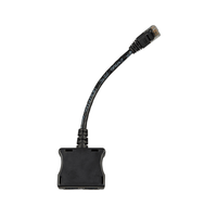 Underside view of the RJ45 splitter and male connector on black cable