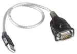 RS232 to USB converter cable with silver braided wire and male DB9 connector