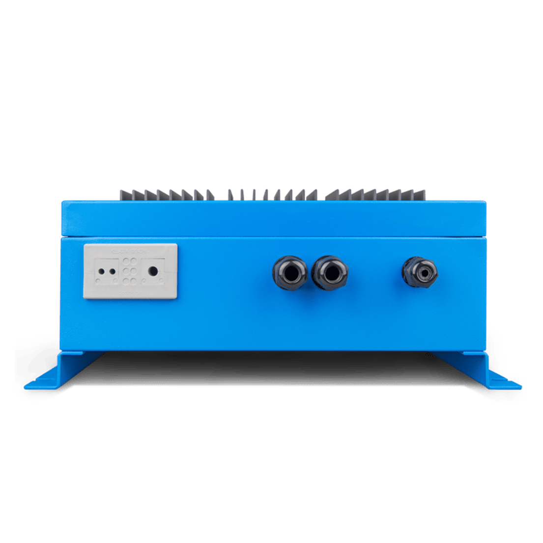 Bottom view of Skylla-IP65 charger showing three cable glands and terminal access