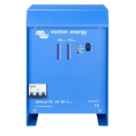 Front view of Victron Skylla-TG 24V 50A battery charger with LED display panels and circuit breaker