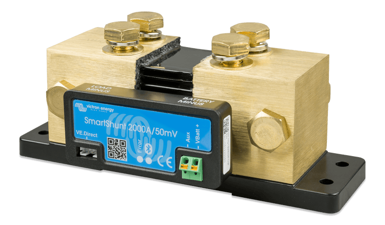 Victron 2000A SmartShunt battery monitor with large brass terminals and Bluetooth connectivity module