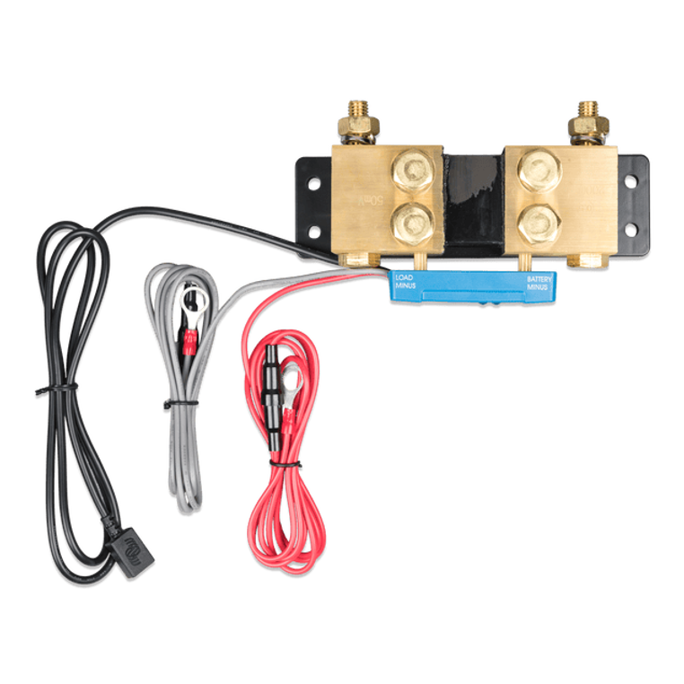 Top view of Victron 2000A battery monitor shunt with four M10 brass connection points