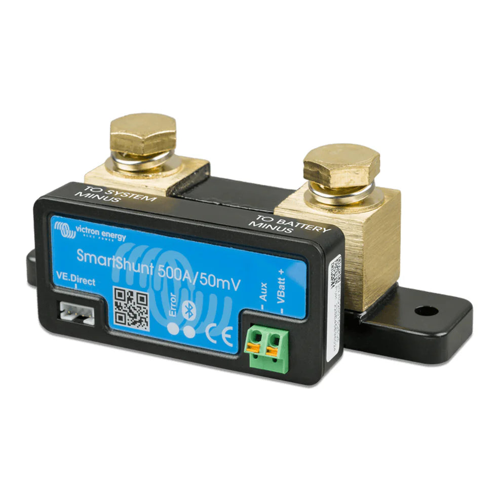Victron SmartShunt 500A Bluetooth battery monitor with solid brass terminals and electronic control unit