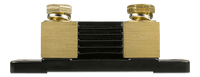 Close-up of brass terminal blocks with 500A and 50mV etched markings