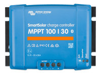 Front view of Victron SmartSolar MPPT 100/30 charge controller in blue