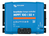 Front view of Victron SmartSolar MPPT 100/50 charge controller showing terminals and status LEDs