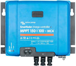 Victron SmartSolar MPPT 150/100-MC4 charge controller front view with status LEDs and MC4 connectors