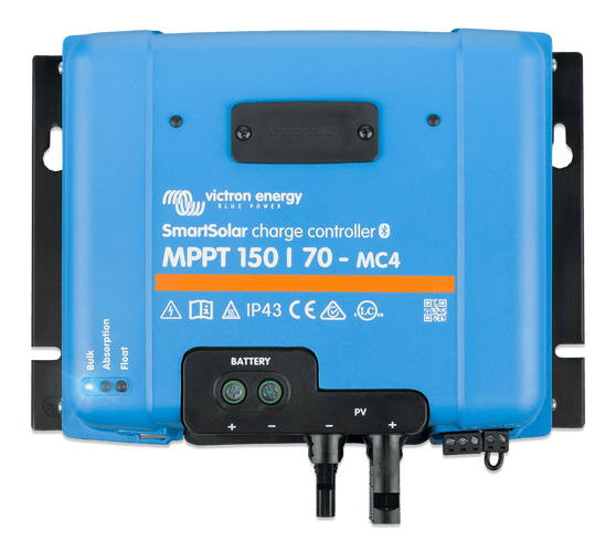 Front view of Victron SmartSolar MPPT 150/70-MC4 solar charge controller with status LEDs