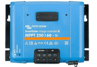 Victron SmartSolar MPPT 250/60 solar charge controller with status LEDs and terminal covers