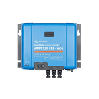 Front view of Victron SmartSolar MPPT 250/85-MC4 VE.Can solar charge controller showing interface and ports