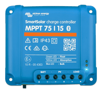 Front view of Victron SmartSolar MPPT 75/15 charge controller showing labels and terminals