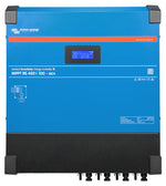 Front view of Victron SmartSolar MPPT RS 450/100 charge controller with LCD display and blue steel enclosure