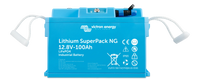 Front view of Victron 12V 100Ah SuperPack NG lithium battery with carry handles