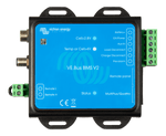 Top-down view of Victron VE.Bus BMS V2 showing blue faceplate and green screw terminal blocks
