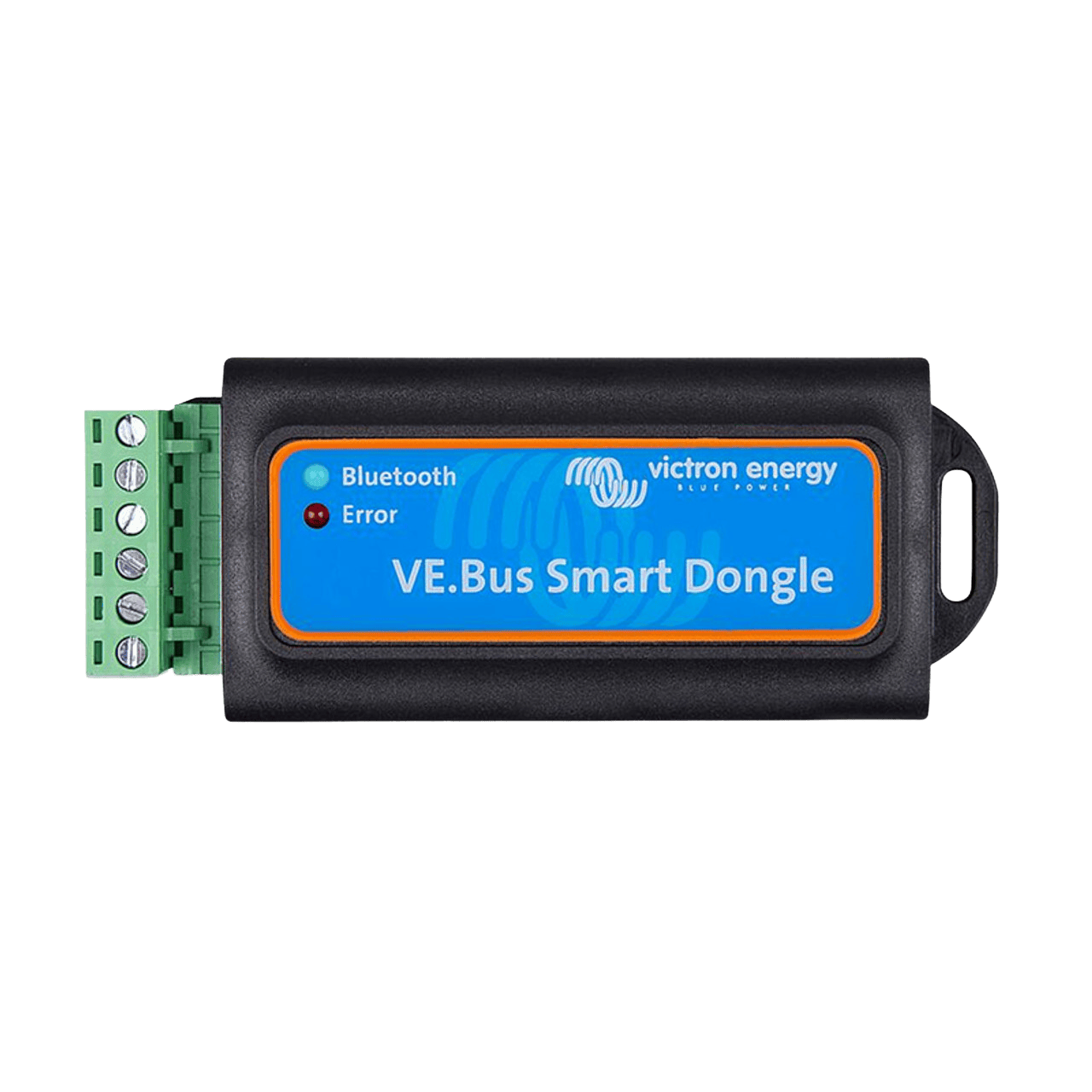 Victron VE.Bus Smart Bluetooth Dongle showing status LEDs and green connection terminal block