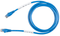 Coiled blue 5m communication cable with RJ45 connectors and identification labels for BMS and VE.Can connection