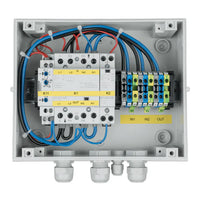Internal wiring and components of 10kVA transfer switch including contactors and terminals