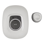 White EV charging station front cover with black socket cover and separate wall-mount holster