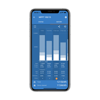 Smartphone screen displaying historical solar performance data in the Victron app