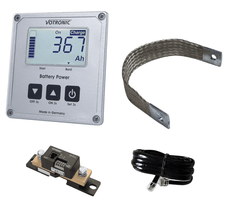Votronic 400A battery monitor kit including LCD remote display, 400A smart shunt, ground strap and data cable