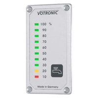 Votronic fresh water tank level display featuring a vertical LED indicator scale from 10 to 100 percent