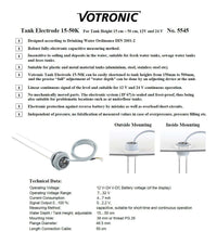 Technical specifications and feature list for Votronic tank electrode sensor 15-50K