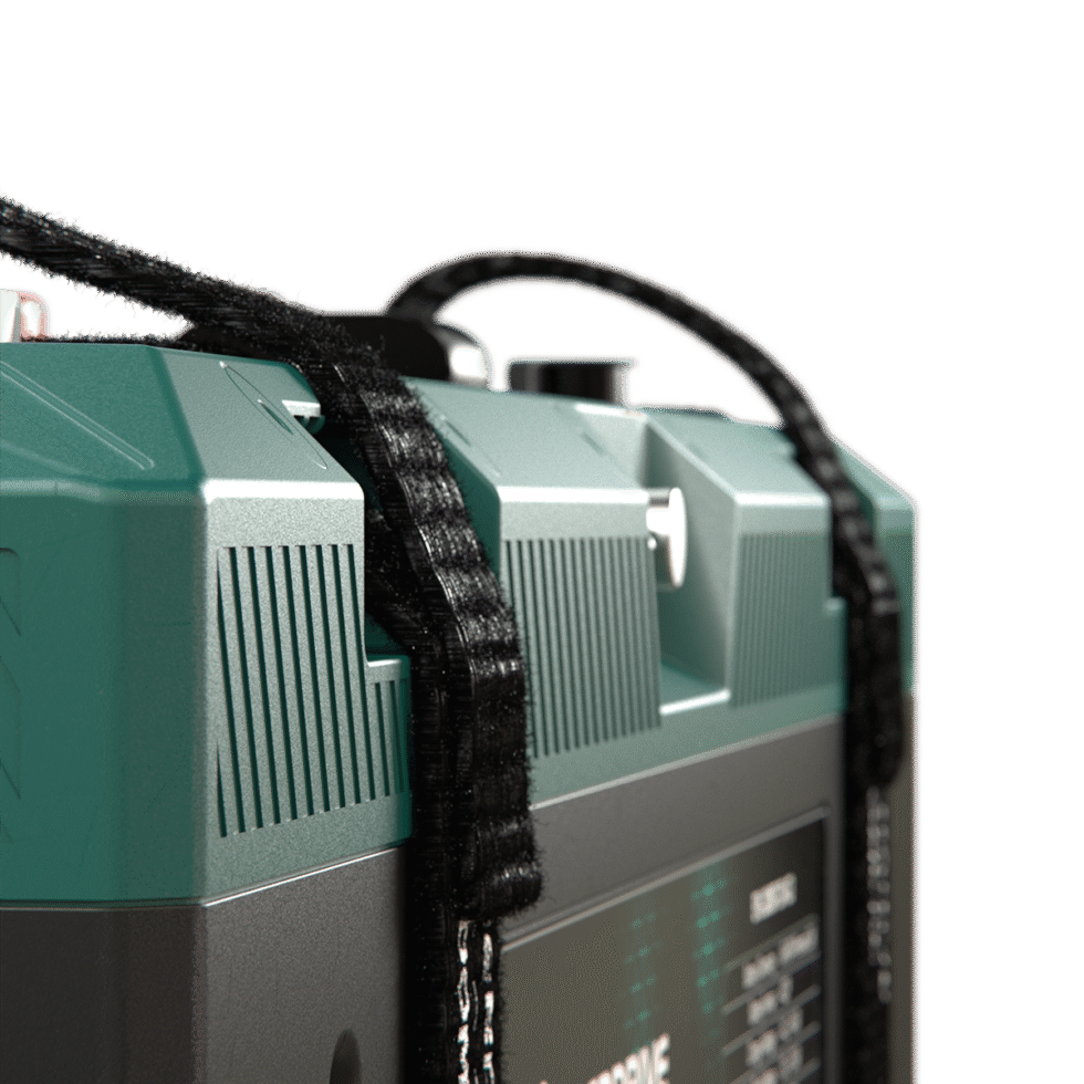 Close-up of the heavy-duty waterproof battery housing texture