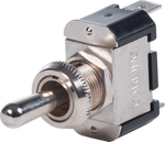 Nickel-plated brass toggle switch with momentary (ON)-OFF-(ON) operation and spade terminals