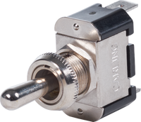 Nickel-plated brass toggle switch with momentary (ON)-OFF-(ON) operation and spade terminals