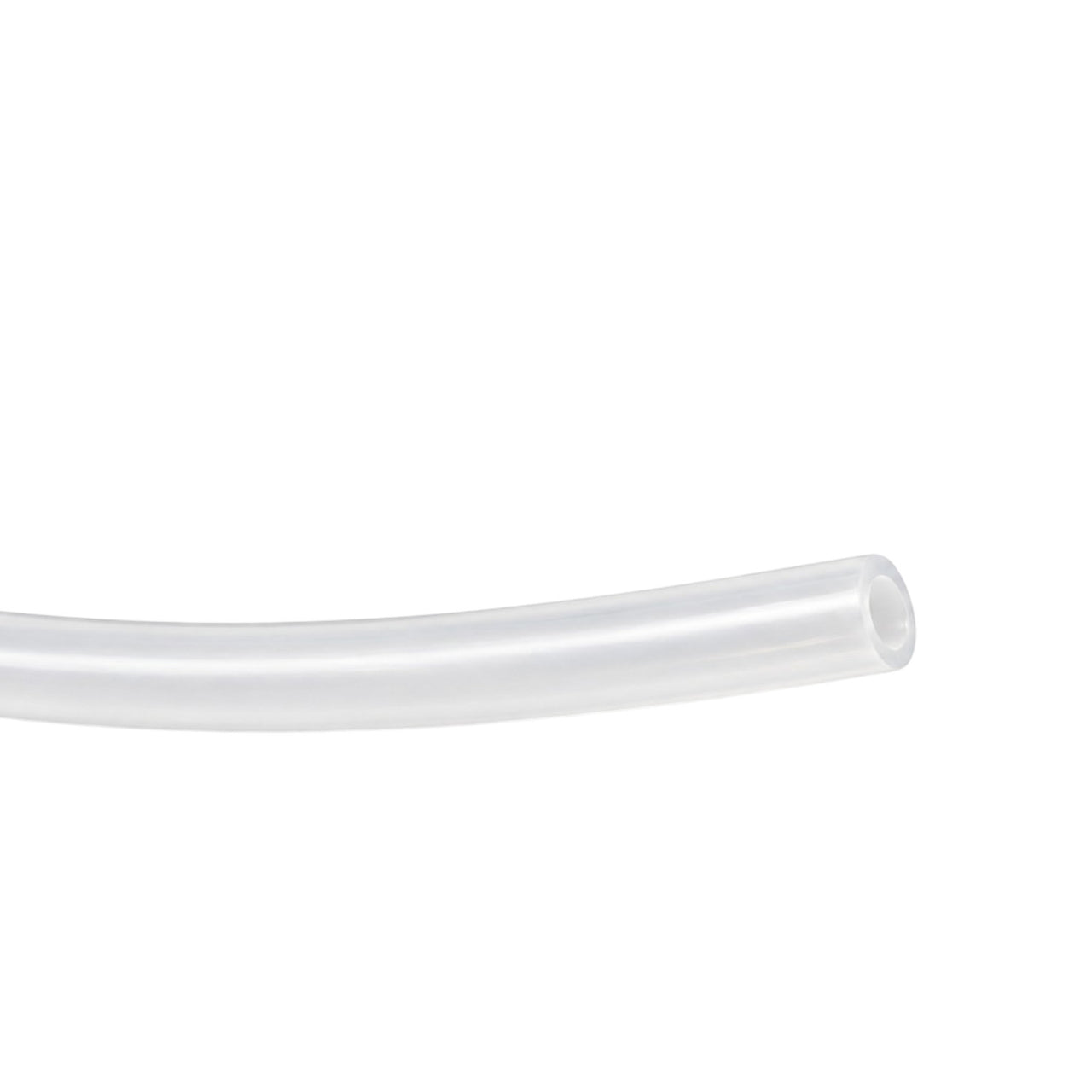 Close-up of 10mm white PTFE pneumatic tubing showing wall thickness and hollow core