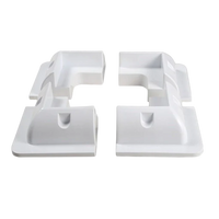 Set of four white ABS plastic corner brackets for solar panel mounting arranged in a square